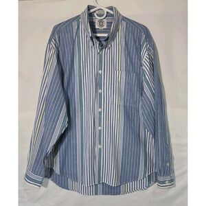 90s World Island Chambray Shirt XL Vertical Striped LS Button Down Nautical